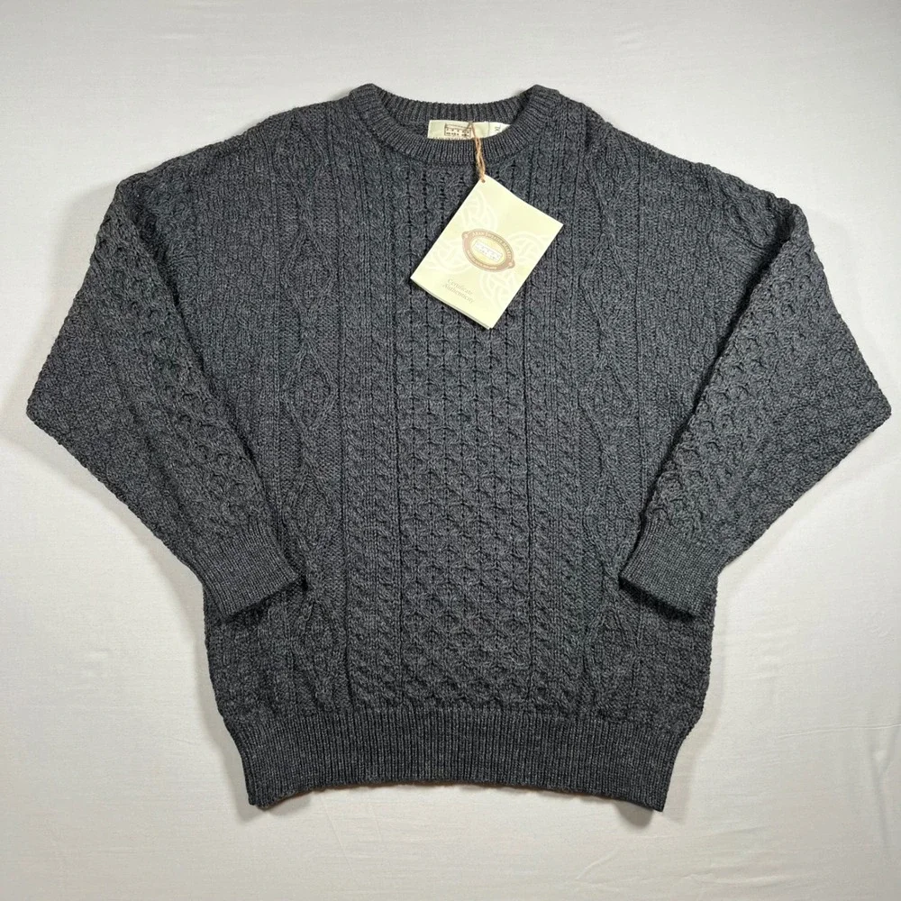 Aran Sweater Market Irish Wool Fisherman Sweater Mens XL Charcoal Gray Ireland
